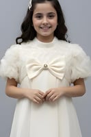 فستان بناتي سكري فيونكة بالصدر 7283