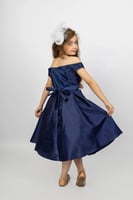 فستان كسرات كحلي بحزام S0817B/C