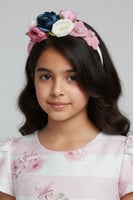 فستان بناتي وردي مخطط مزهر مع حزام 7325