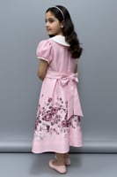 فستان بناتي زهري مزين برسوم ورود 7301