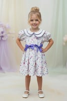 فستان بناتي ابيض مورد فيونكه بنفسجي 7299