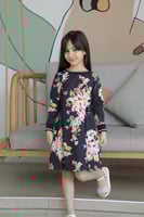 فستان بناتي اسود مشجر 2836