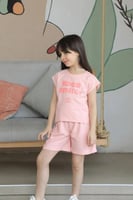 طقم بناتي زهري كتابه على الصدر 2940