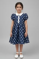 فستان بناتي كحلي منقط ابيض 7191