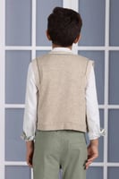 قميص ولادي ابيض وسديري بيج 2755