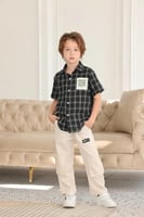 قميص ولادي اسود برسمة مربعات 4136