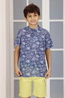 تي شيرت اطفال ازرق مشجر 2900