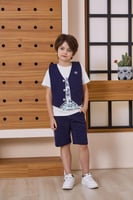 تيشيرت ولادبي ابيض مع سديري كحلي 4144