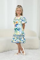 فستان بناتي مورد باللوان متعددة 7238