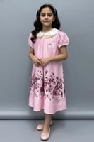 فستان بناتي زهري مزين برسوم ورود 7301