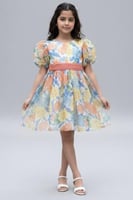 فستان بناتي مورد بحزام على الخصر 7272