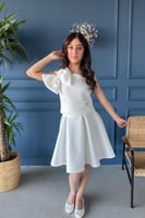 طقم سهرة بناتي ابيض فيونكه على الكتف S01060