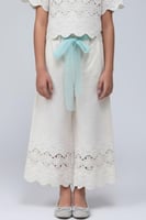 بنطلون بناتي سكري بنقشة دانتيل قصه واسعه -7309