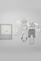 علبة مواليد تركية للأولاد رمادي وبيج من القطن الفا...