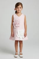 فستان سهرة بناتي باللون الوردي والزهور البارزة S01...