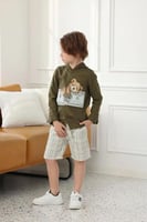 شورت ولادي أخضر كاروهات 4124