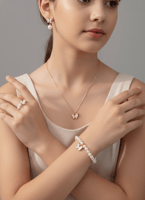 طقم إكسسوارات بناتي بتصميم فراشات وردية من اللؤلؤ...