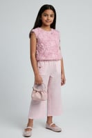 حذاء بناتي وردي مطرز بتصميم شبكي أنيق S-023