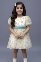 فستان بناتي ابيض كمام منفوشه 7271