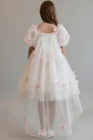 فستان بناتي سهرات أبيض منفوش بفراشات وردية s01269