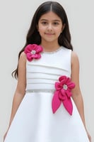 فستان سهرات بوردتين حمر مزين بزهور فوشيا s01245