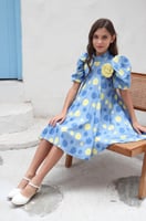 فستان ازرق بورد في الصدر للبنات 7003