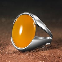 خاتم فضة عيار 925 مزين بحجر كركمي عقيق