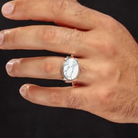 خاتم فضة عيار 925 مزين بحجر أبيض معرق رمادي طبيعي