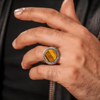 خاتم فضة عيار 925 مزين بحجر عين النمر