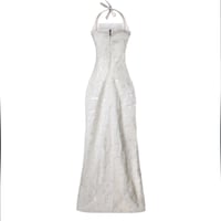 Ivory Sequin-Embroidered Halter Neck Gown with Str...