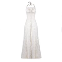 Ivory Sequin-Embroidered Halter Neck Gown with Str...
