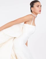 Ivory Silk Shantung Fitted Gown with Tailored Silh...