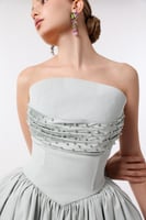 Silver Gray Strapless Gathered Ball Gown