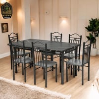 طاولات طعام خشب حديد مرشوش 7 قطع 150سم