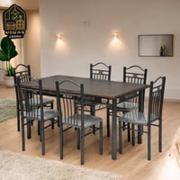 طاولات طعام خشب حديد مرشوش 7 قطع 150سم