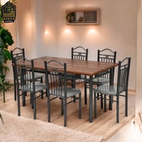 طاولات طعام خشب حديد مرشوش 7 قطع 150سم