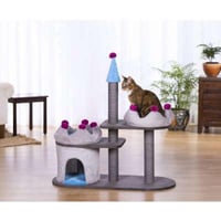 بريفيو بيت خداشة مع سريرين وبيت للقطط بشكل قلعة