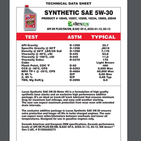 زيت محرك 5W30 لوكاس التخليقى علبة 946 ملي  (10049) LUCAS