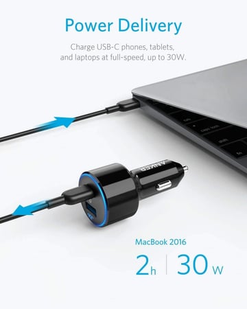 شاحن للسيارة من أنكر منفذين  USB /PD شحن فائق السرعة 30 واط