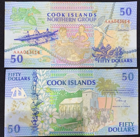 جزر كوك فئة 50 دولار اباوت أنسر ( تصبغات خفيفة سوء تخزين)