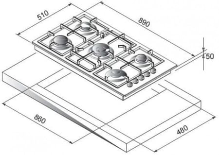 سطح 90سم 5 عيون غاز ماسترجاز ايطالي موديل( H95GLCX)