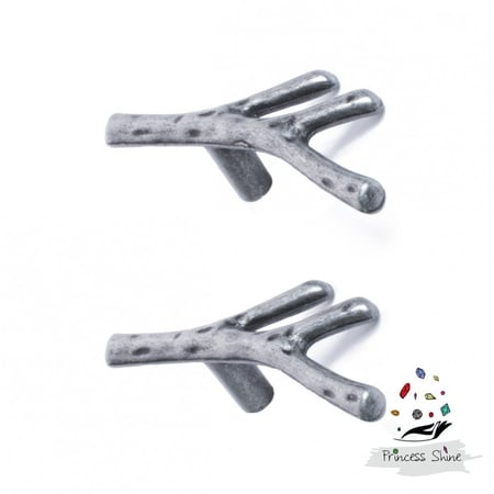 327 - مقبض فرع شجرة صغير فضي ( قطعتين )