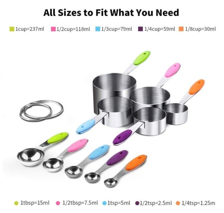 مجموعة اكواب وملاعق قياس 10 قطع في قوالب طهي من الفولاذ المقاوم للصدأ