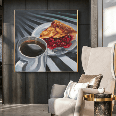 لوحة جدارية فنجان القهوة و فطيرة الكرز