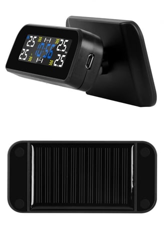 جهاز مراقبة ضغط الكفرات مزود بساعة و انذار يعمل على الطاقة الشمسية