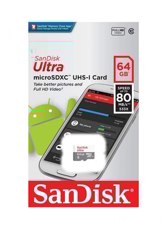 سانديسك بطاقات الذاكرة ألترا microSDXC UHS-I من الفئة 10 64غيغابايت أبيض/رمادي