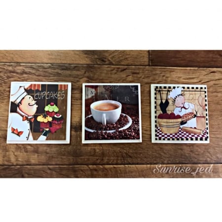 3 لوحات خشبية بتصميم خاص للمطبخ وركن الكوفي