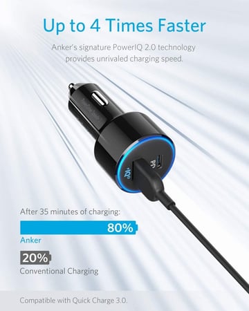 شاحن للسيارة من أنكر منفذين  USB /PD شحن فائق السرعة 30 واط