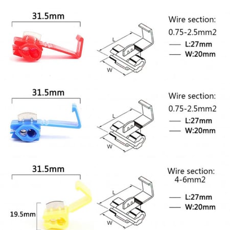 50 قطعة سكوتش قفل موصلات تفريع الأسلاك، محطات لصق سريعة الكبس غير مدمرة (اصفر) للسلك mm 6-4