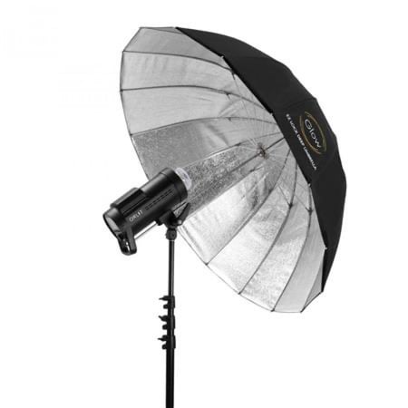 قلو مظلة عميقه مطرزه من الياف زجاجية فضية سهلة القفل متوسطة الطول (41 بوصة) Glow Easy Lock Medium Deep Beaded Silver Fiberglass Umbrella (41")